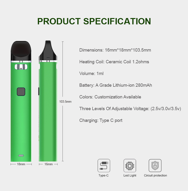 Lead Free Materials Variable Voltage Disposable Cbd Vaporizer Pen