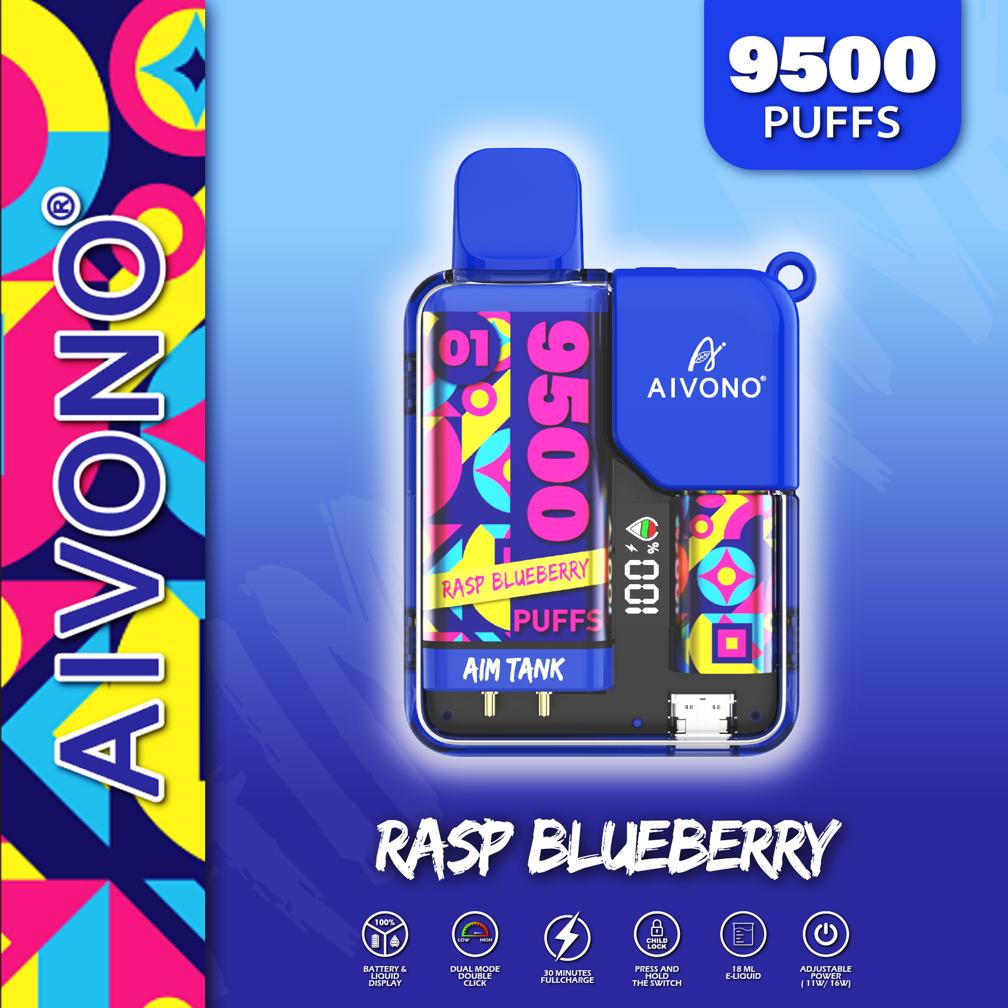 Aim Tank 9500 Puffs 15 Flavors 0% 2% 3% 5% Nicotine Kits Pod Vaper