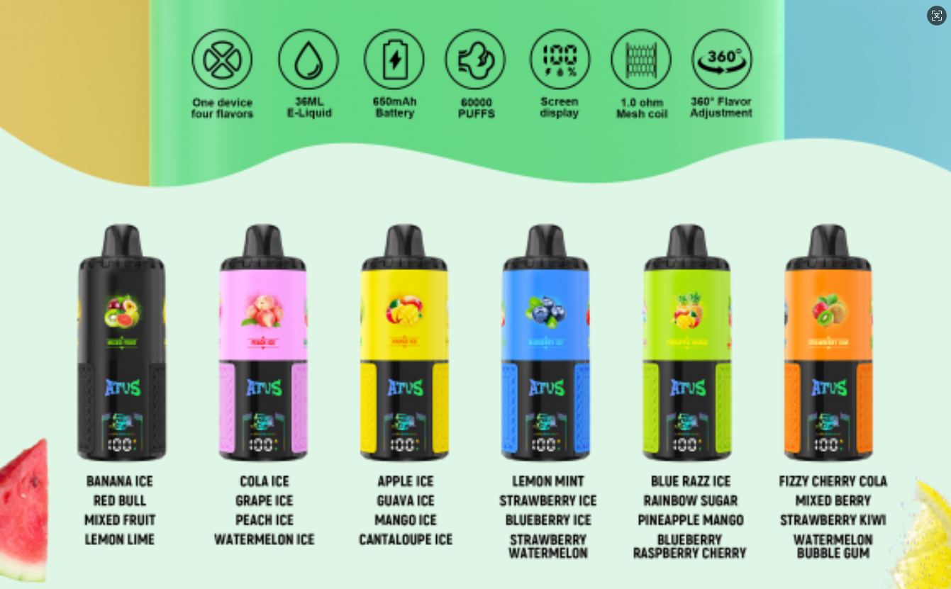 4 in 1 Flavors Device Spain Hot Selling Disposable Vape Atvs Atus 60000 Puff Bar