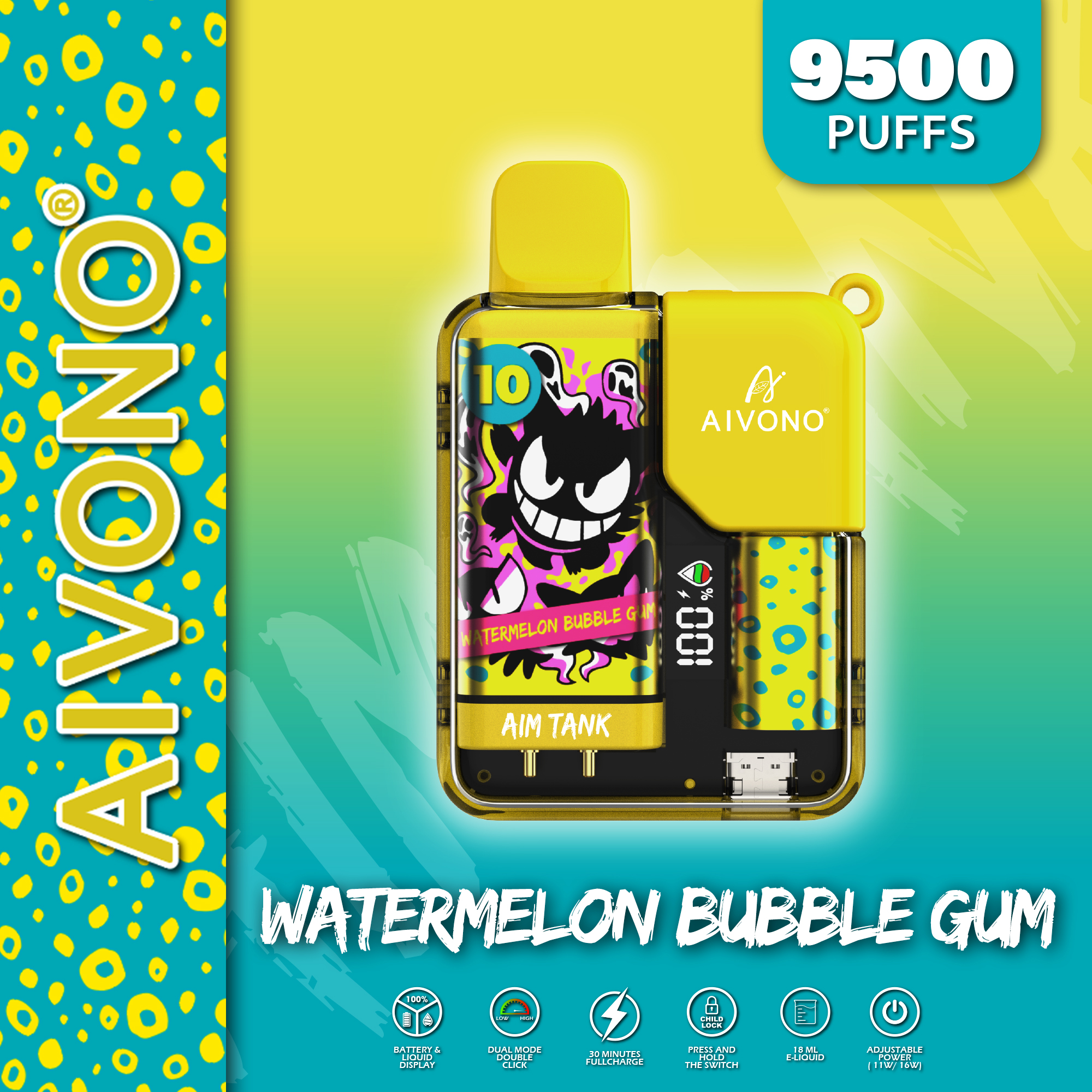 Aim Tank 9500 Puffs 15 Flavors 0% 2% 3% 5% Nicotine Kits Pod Vaper