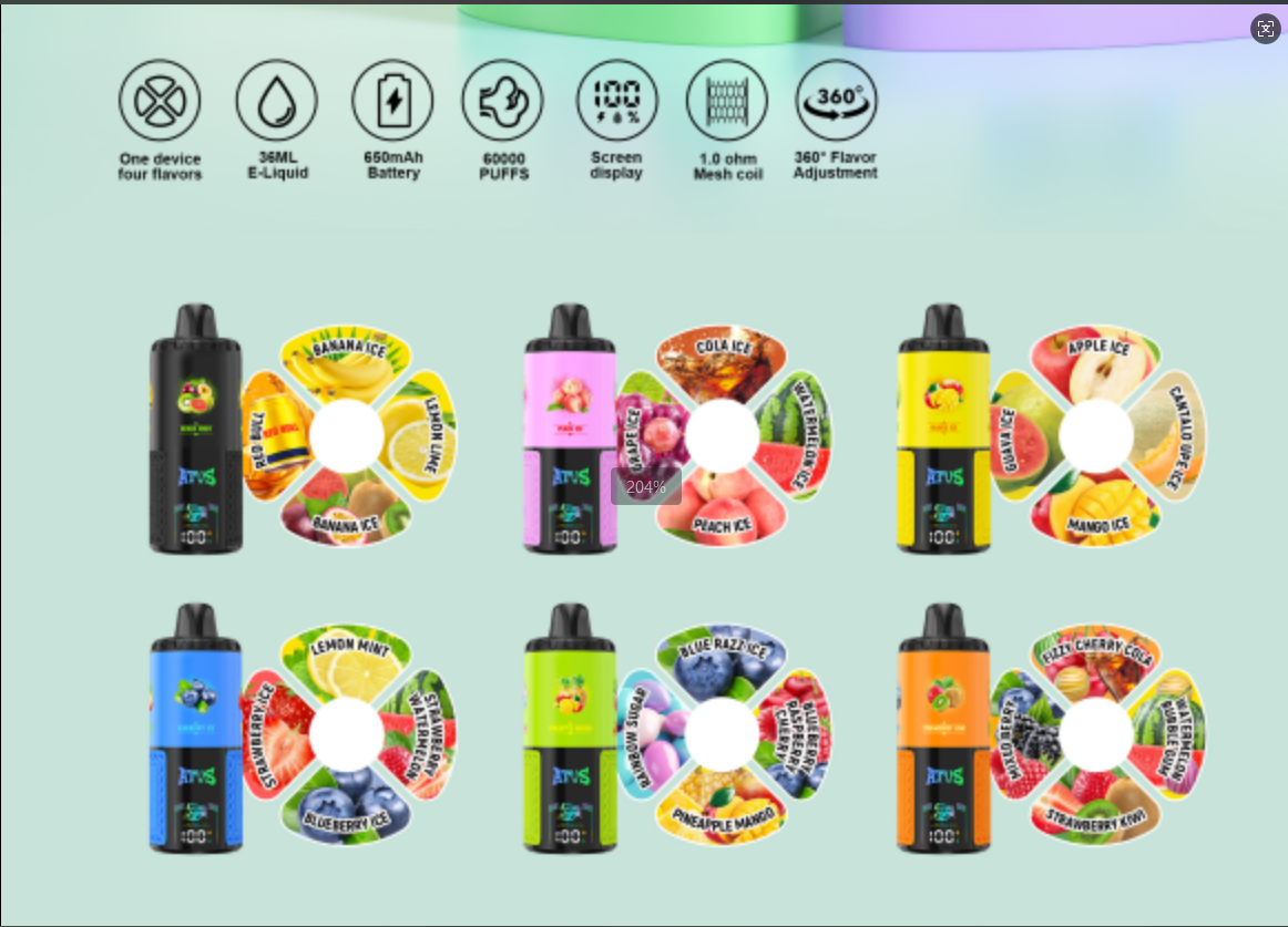 4 in 1 Flavors Device Spain Hot Selling Disposable Vape Atvs Atus 60000 Puff Bar