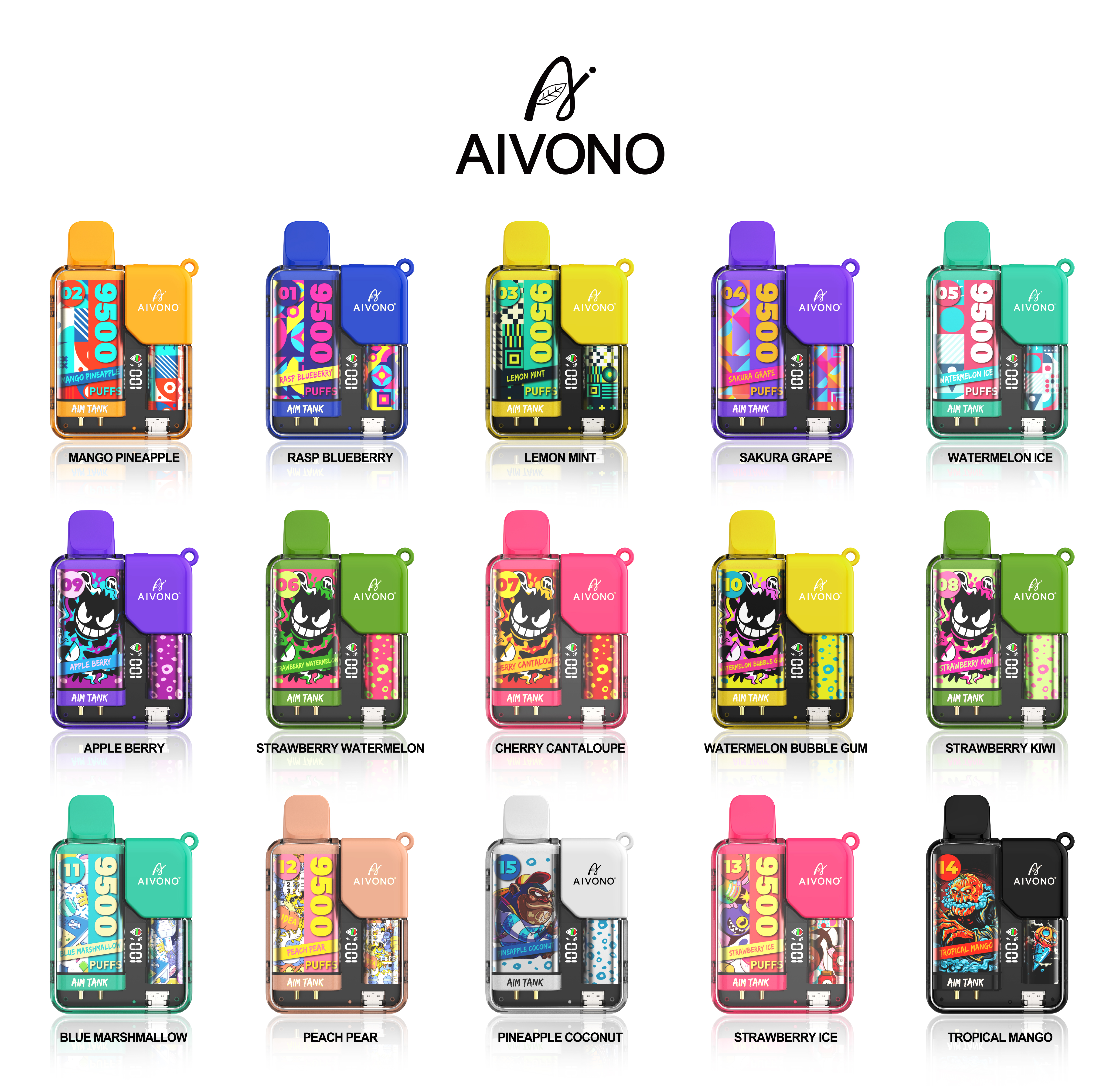 Aim Tank 9500 Puffs 15 Flavors 0% 2% 3% 5% Nicotine Kits Pod Vaper