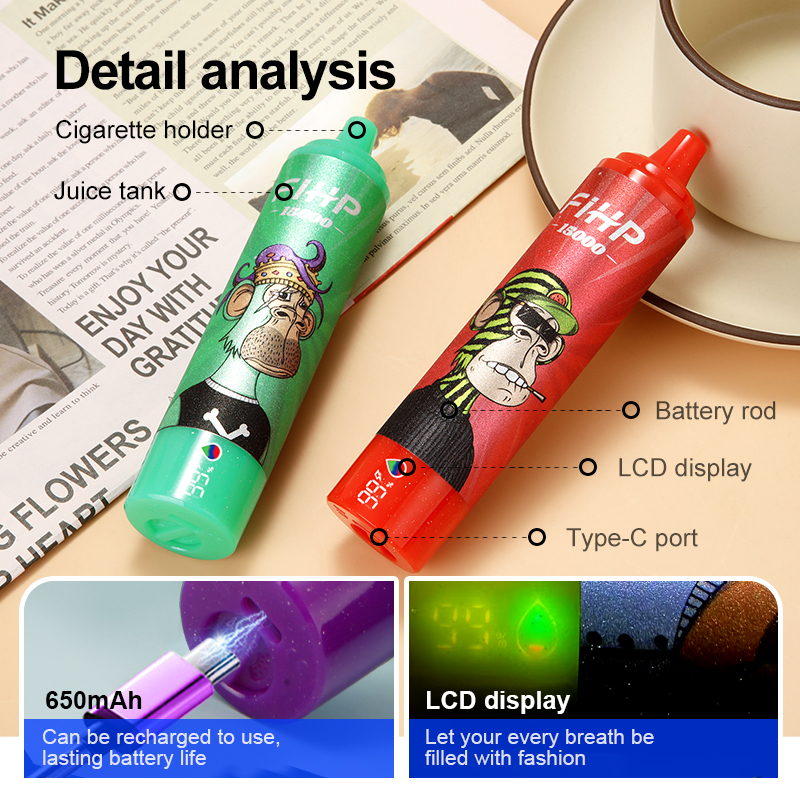 Pocket Hookah Fihp 15000 Puffs Vaper Rechargeable 15K Puff 