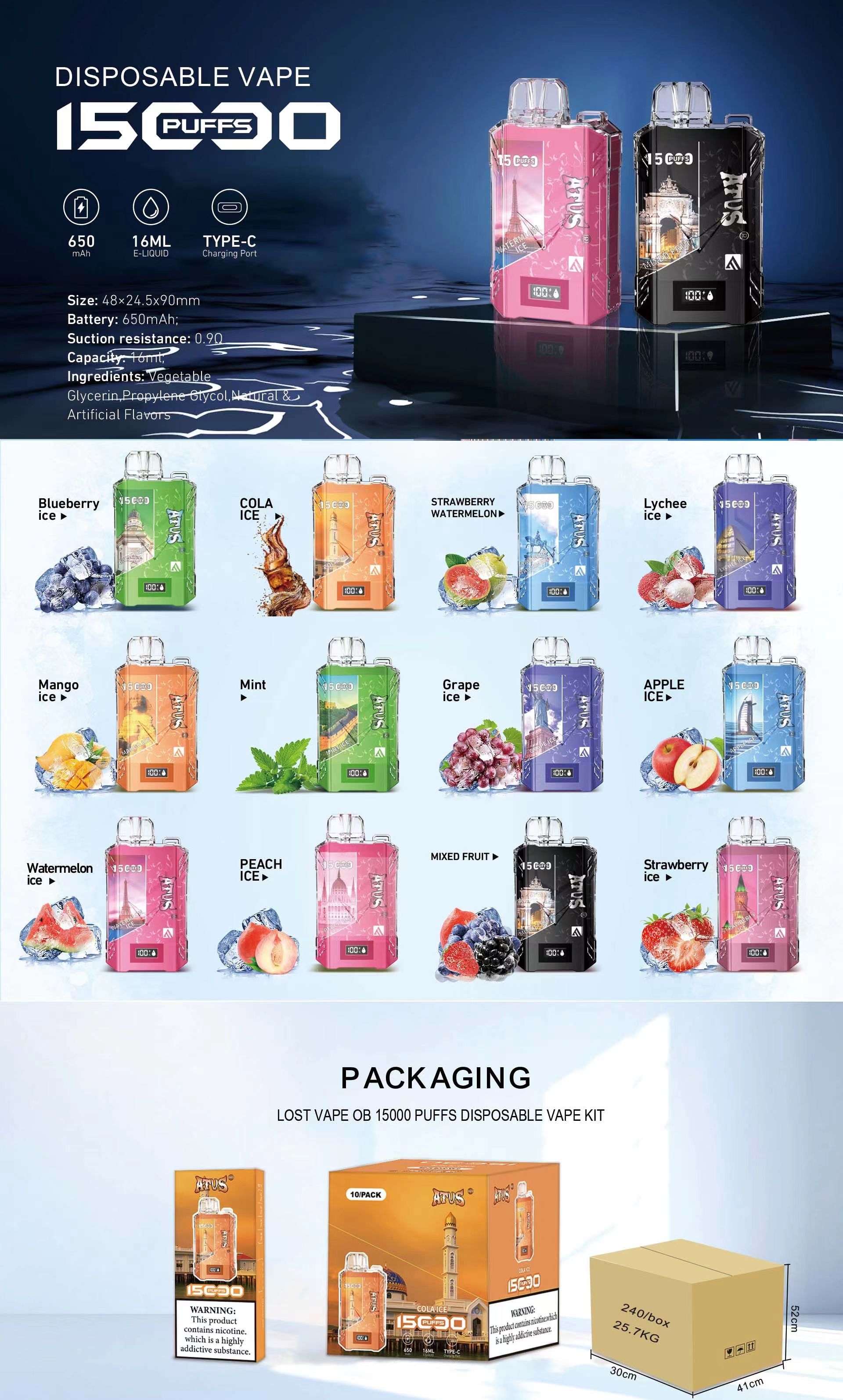 Ali Baba Puff Distributo Atvs 15000 15K Wholesale I Vape Disposable Pod Pen