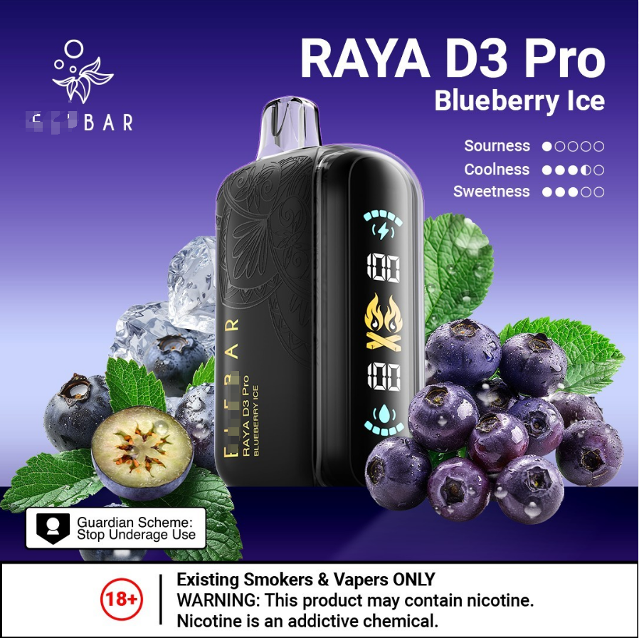 Elf Raya D3 Pro 25000 30000 Puff Vaper E Pocket Prefilled Control Rechargable Disposable