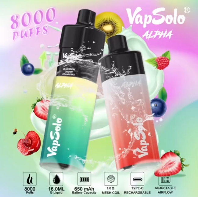 VapSolo Alpha 8000 Puffs Bar Electronic Cigarette Disposable Vapes Vaper