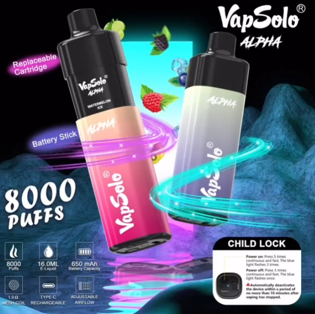VapSolo Alpha 8000 Puffs Bar Electronic Cigarette Disposable Vapes Vaper