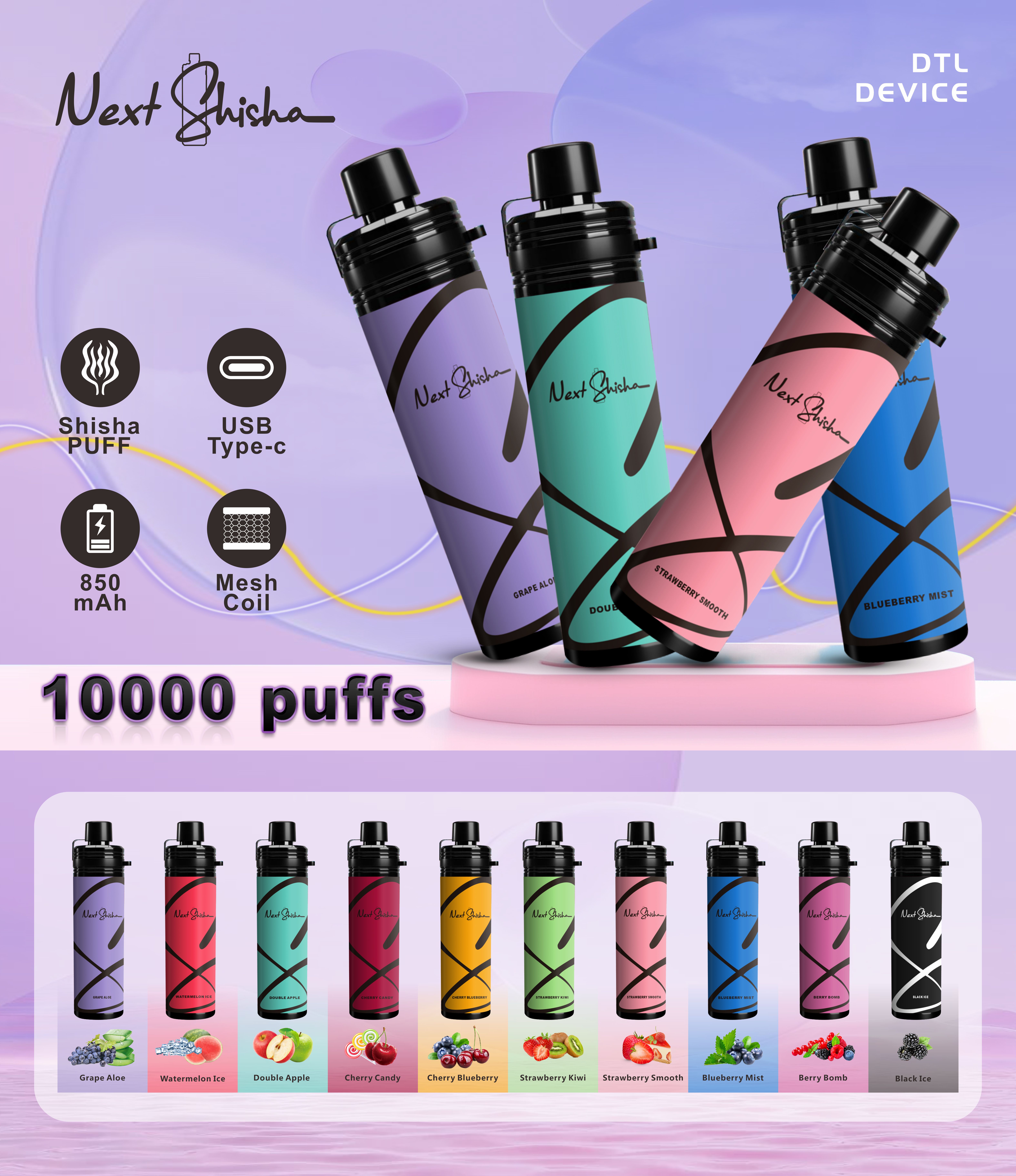 E Hookah Disposable Vaper Electronic Cigarette Next Shisha 10000 Puffs 