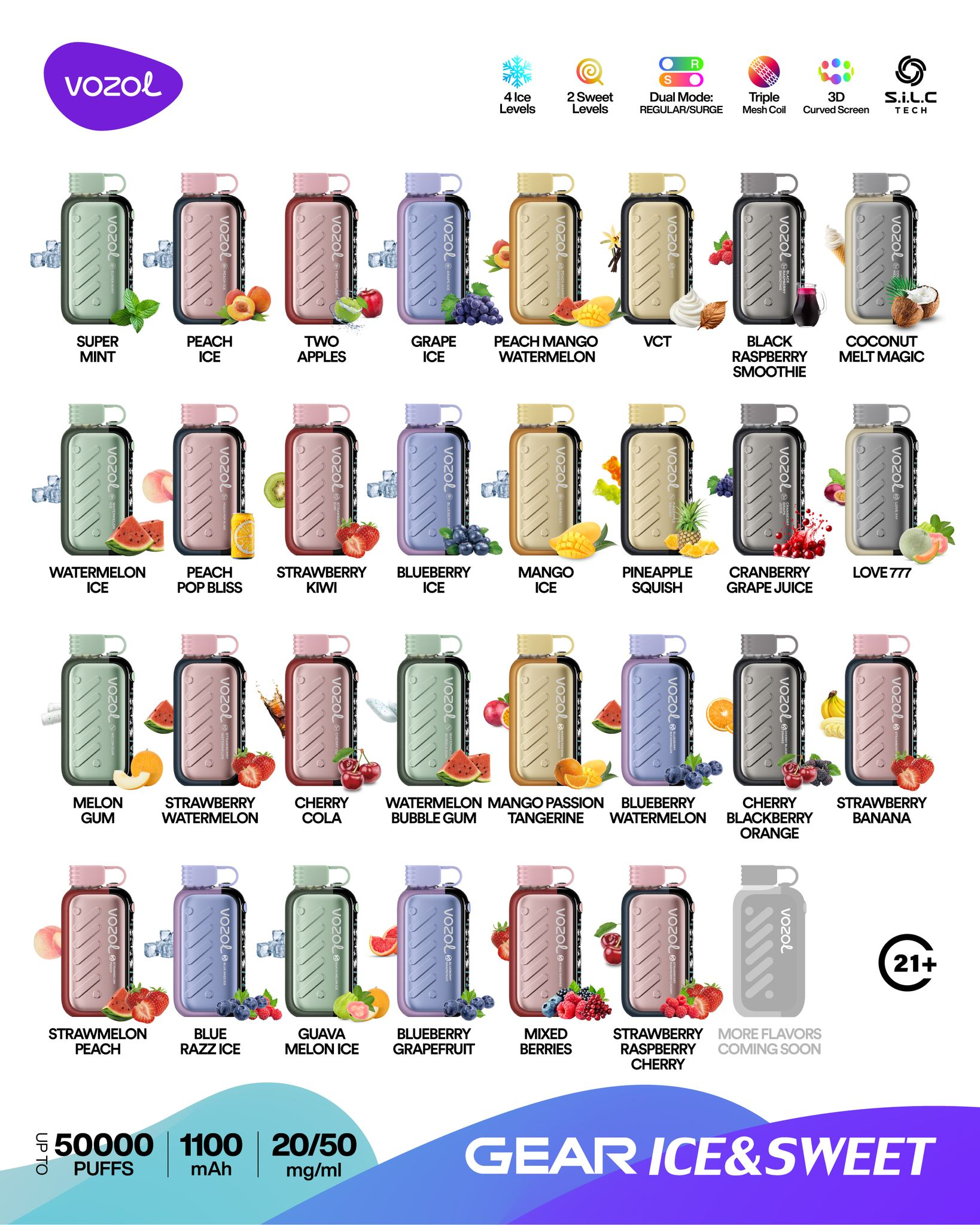 EU Warehouse Vozol Gear 50K 50000 Puffs Disposable Vape
