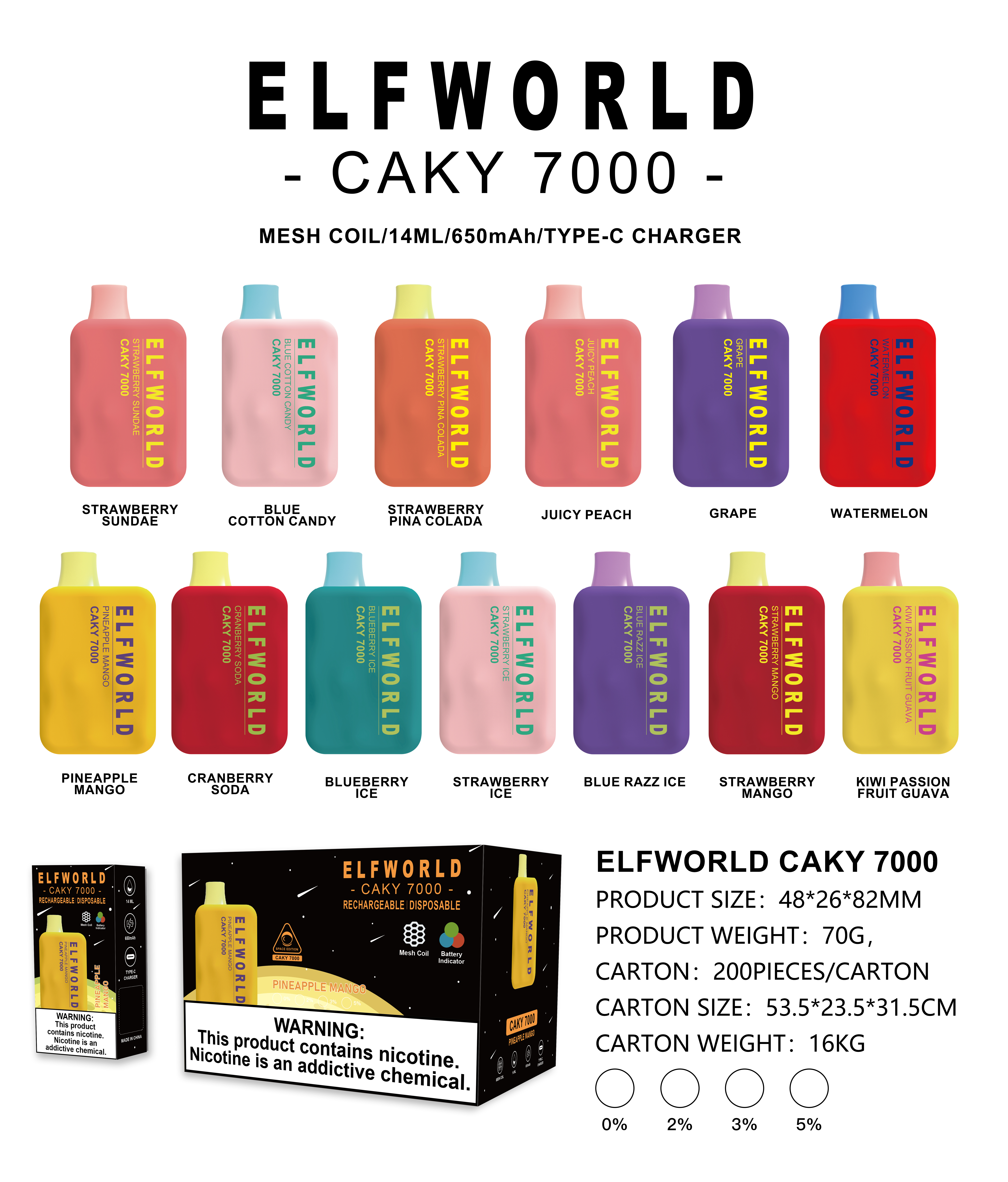 Wholesale Elfworld Caky 7000 Puffs 13ml E-Liquid Mesh Coil Vaporizer