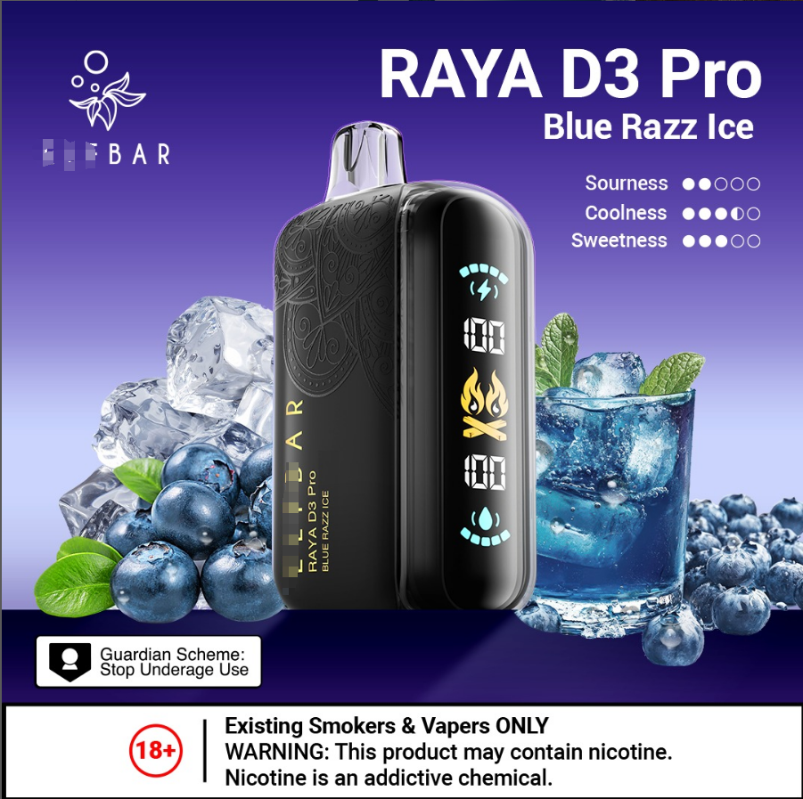 Elf Raya D3 Pro 25000 30000 Puff Vaper E Pocket Prefilled Control Rechargable Disposable