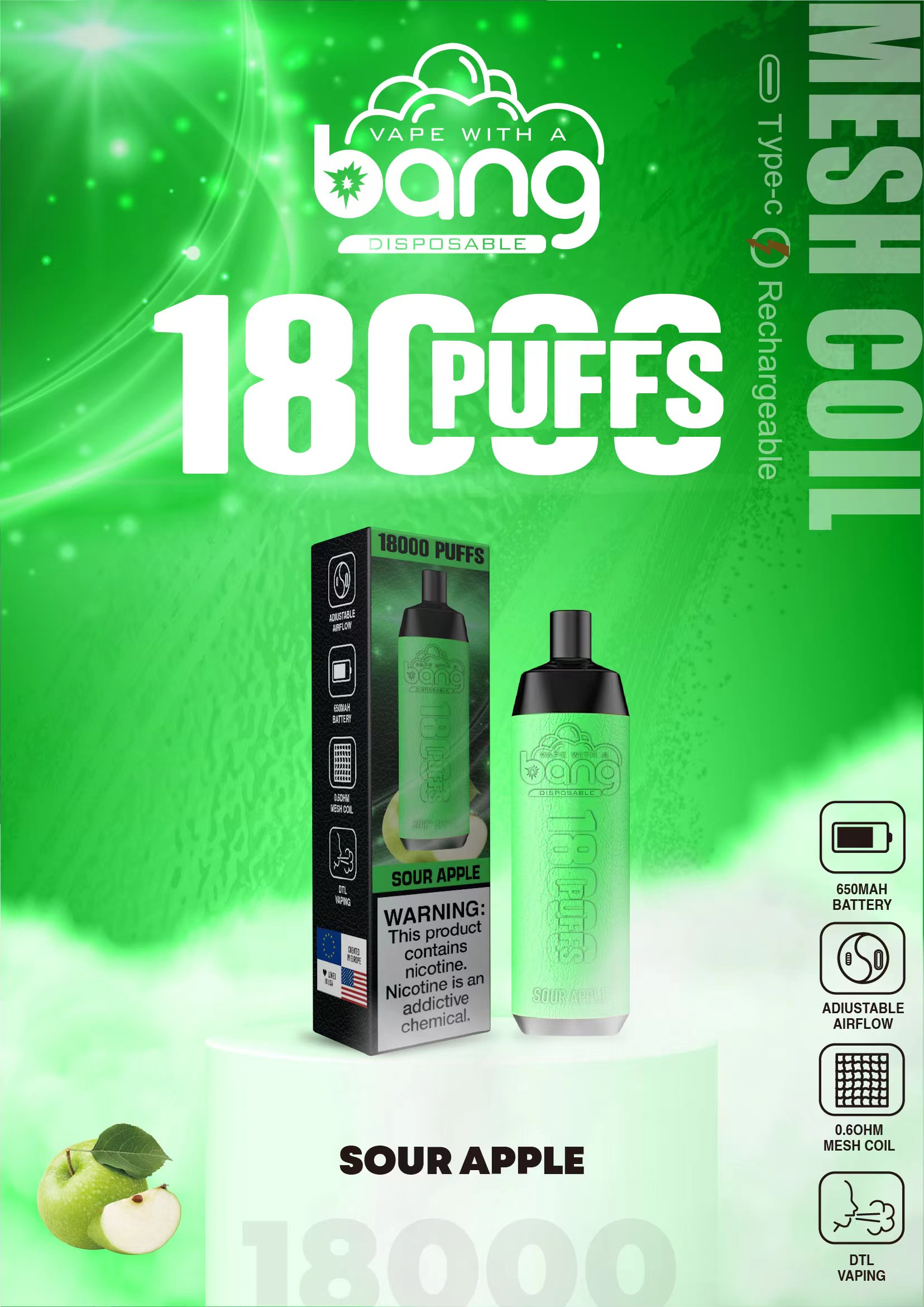 Original Bang Crown Bar 18000 Puffs Vaporizer Rechargeable Battery E-Cigarette
