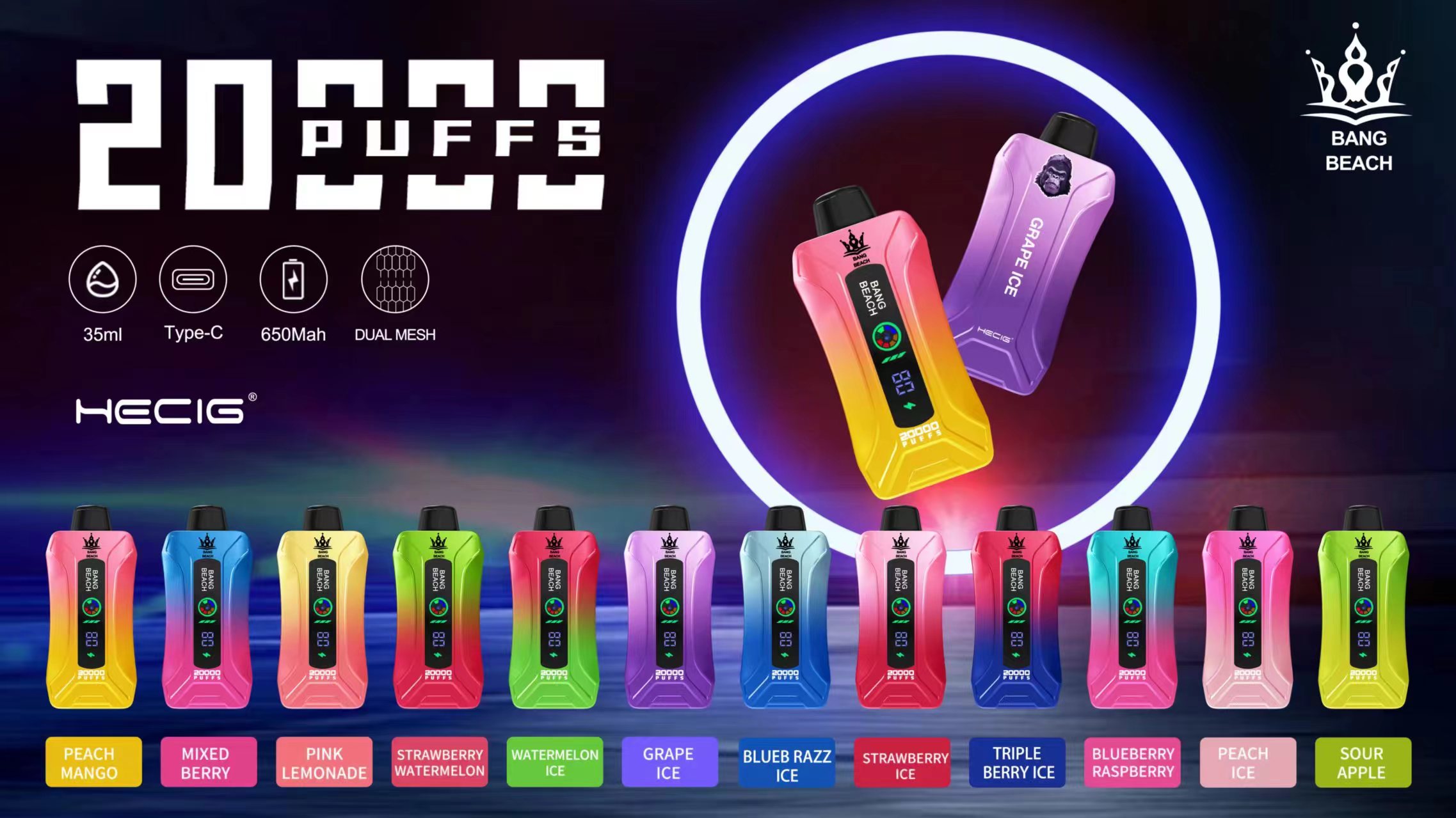 Wholasale Vaporizer Pod Ecigs Bang Beach 20000puffs Digital Screen Display 